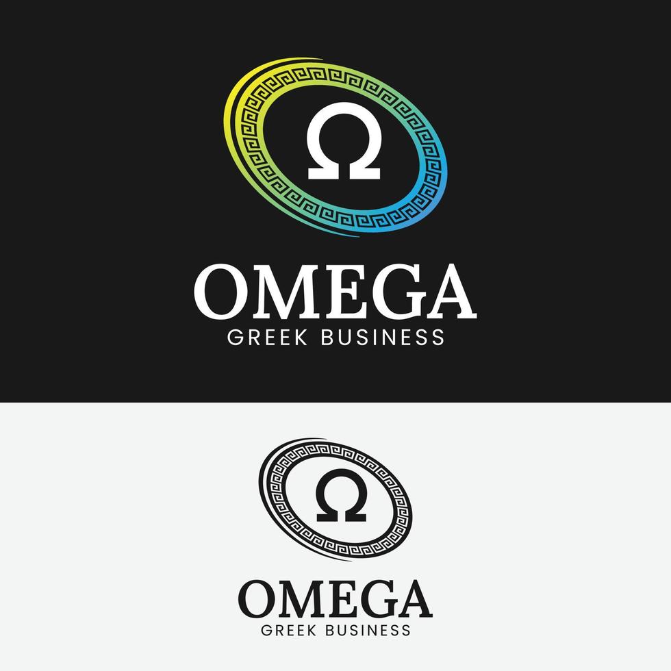 alfabeto greco omega con modello di progettazione del logo cirlce greco vettore