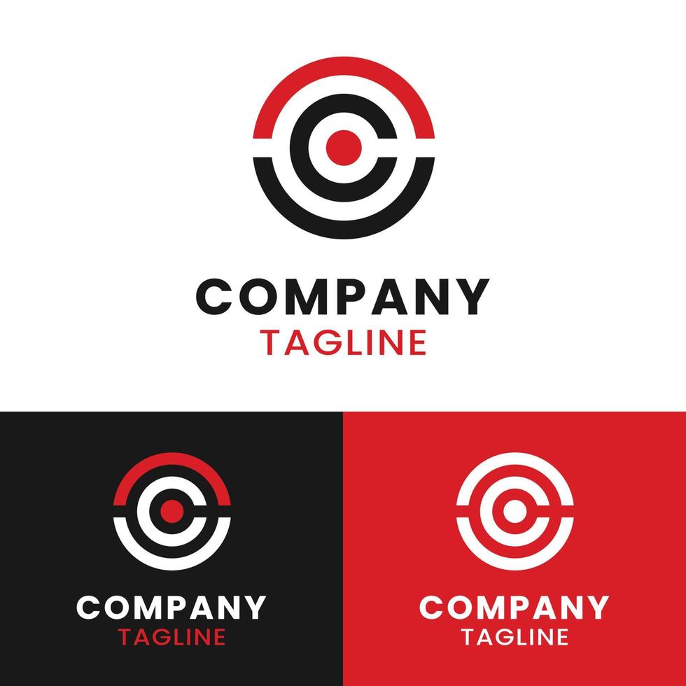lettera iniziale c nel modello di progettazione del logo del cerchio nero rosso. adatto per la progettazione del logo del marchio aziendale aziendale in generale vettore