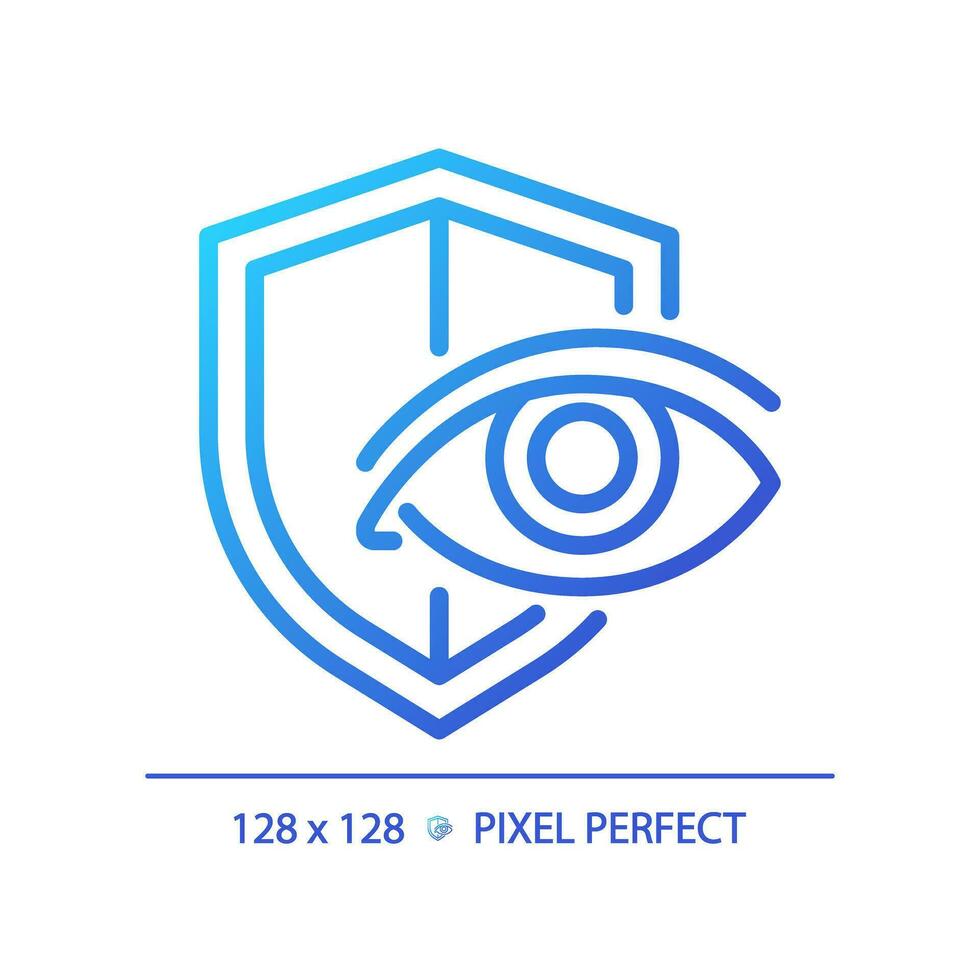 2d pixel Perfetto pendenza occhio protezione icona, isolato vettore, magro linea illustrazione che rappresentano occhio cura. vettore