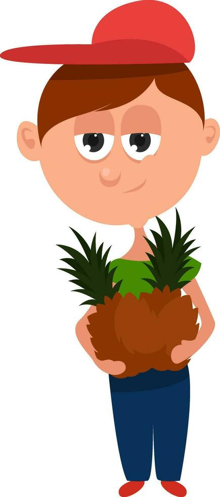 ragazzo Tenere ananas, illustrazione, vettore su bianca sfondo