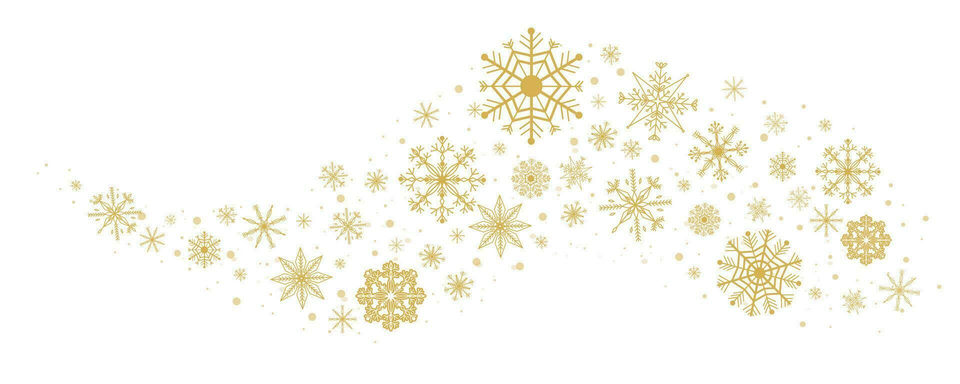 onda d'oro fiocco di neve turbine inverno neve confine ghiaccio decorazione isolato su bianca sfondo. vacanza cristallo curva forma disegno, Magia ornamento. vettore illustrazione