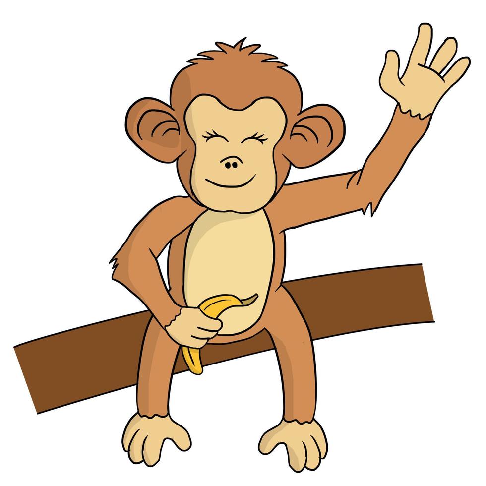 animale scimmia carino disegnato a mano che tiene una banana illustrazione vettoriale isolata in uno sfondo bianco
