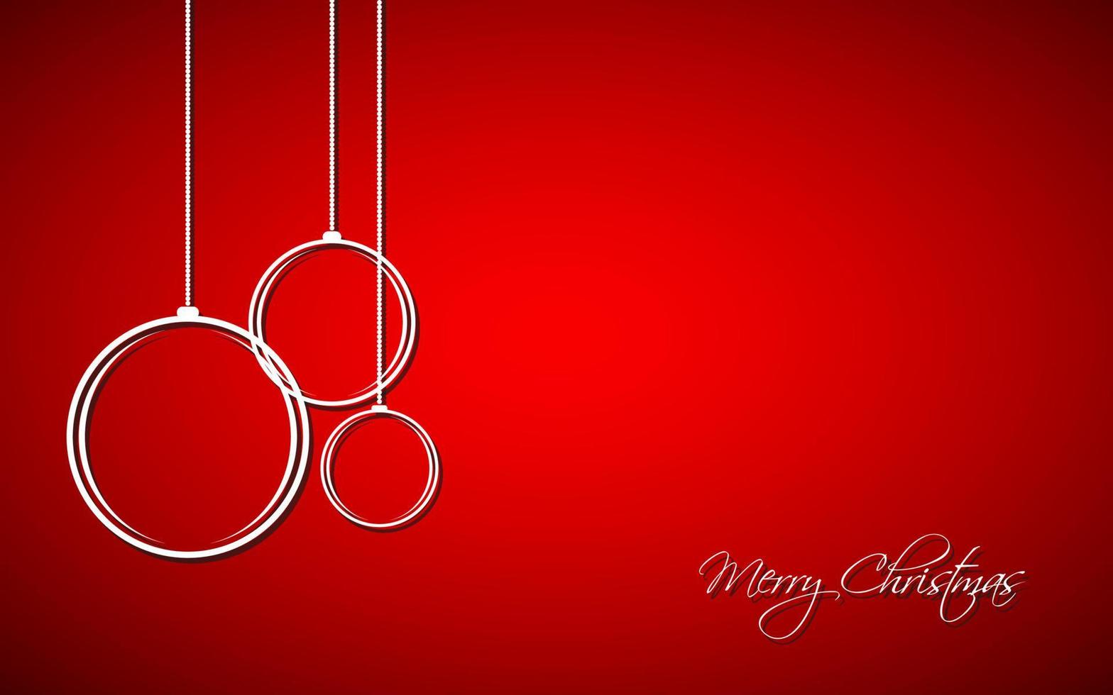 tre palle di natale bianco con stringhe su sfondo rosso. biglietto di auguri per le vacanze con segno di buon natale. Buon anno. illustrazione vettoriale