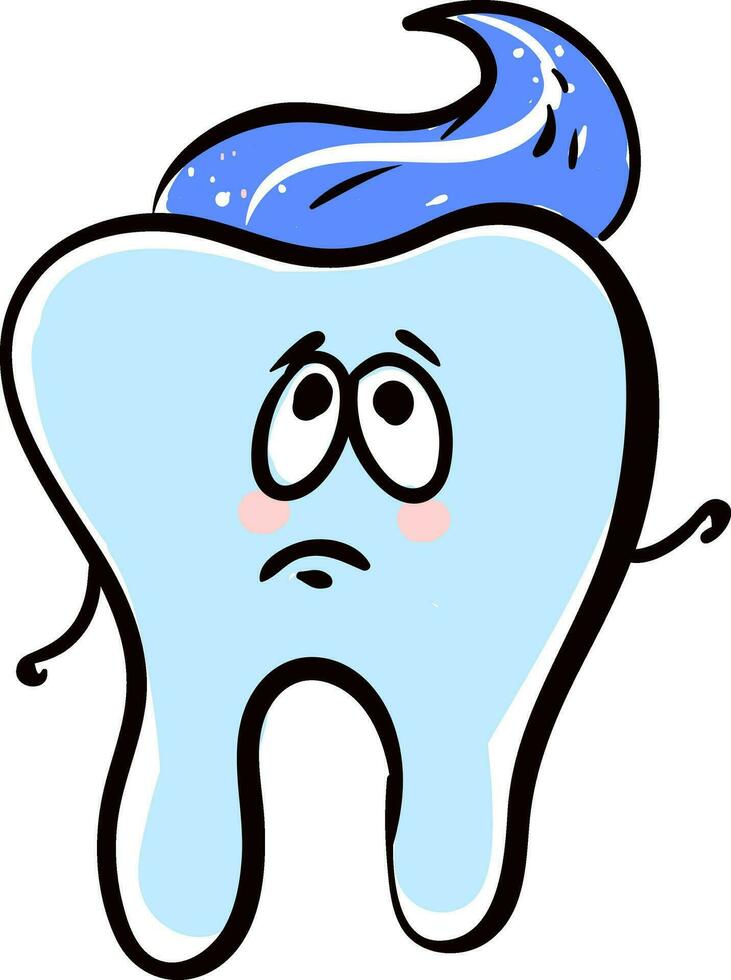 emoji di il disegno di un' triste dente con incolla, vettore o colore illustrazione