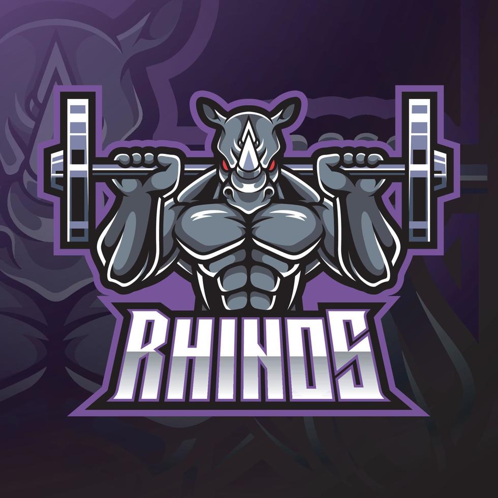 design del logo della mascotte di rinoceronte esport vettore