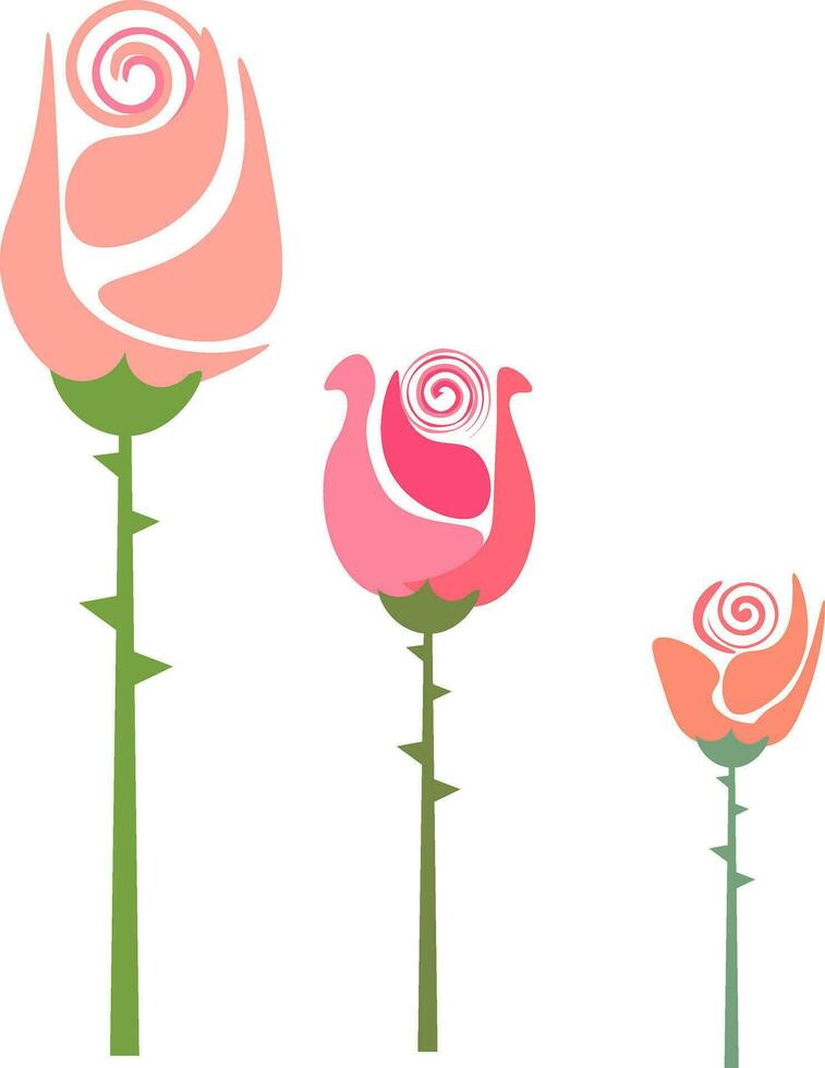 disegno di tre colorato Rose con spine vettore o colore illustrazione