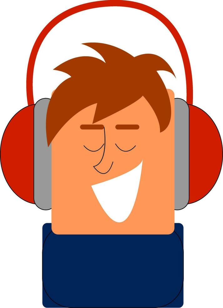 clipart di un' ragazzo ascoltando per musica con il suo rosso cuffie vettore o colore illustrazione