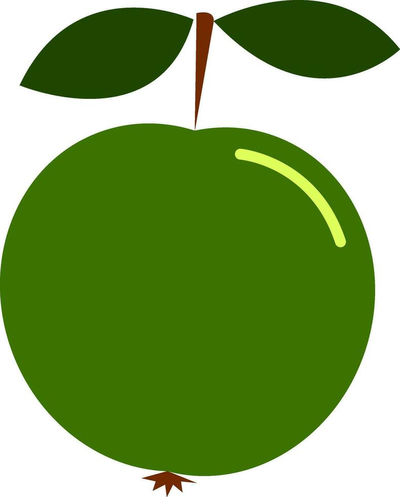 clipart di un' verde Mela con un' corto Marrone gambo e Due le foglie vettore o colore illustrazione
