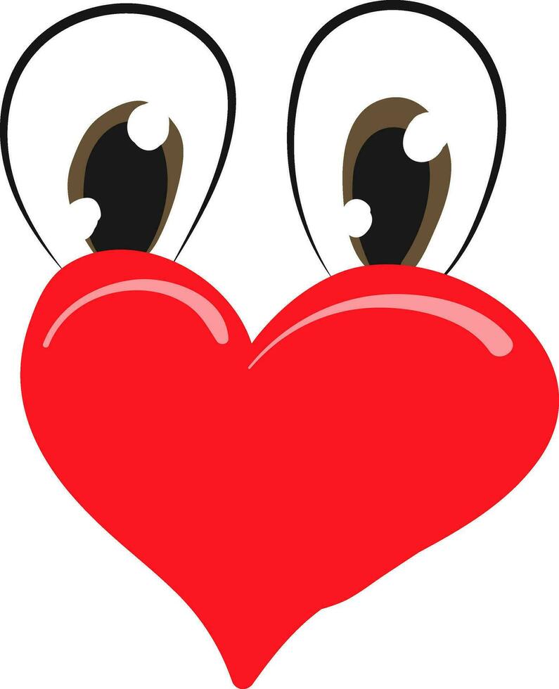 cartone animato divertente rosso cuore con due ovali sagomato nero occhi vettore o colore illustrazione