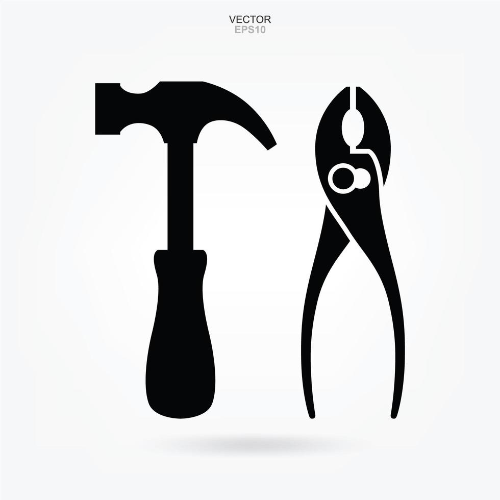 martello e pinze icona della chiave inglese. segno e simbolo dello strumento dell'artigiano. vettore. vettore