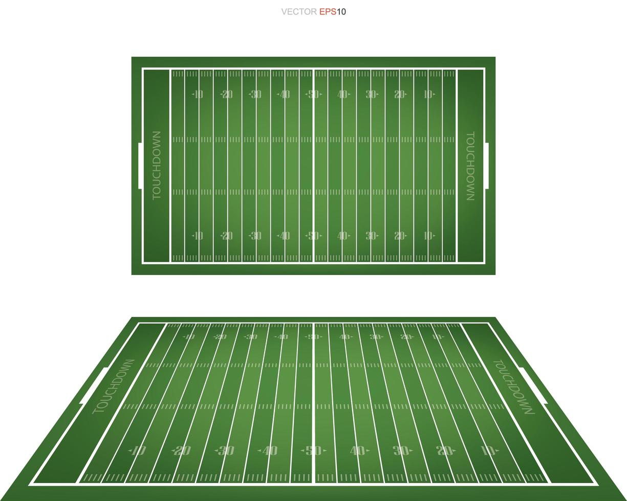 campo di football americano con area del modello di linea per lo sfondo. viste prospettiche del campo di calcio. vettore. vettore