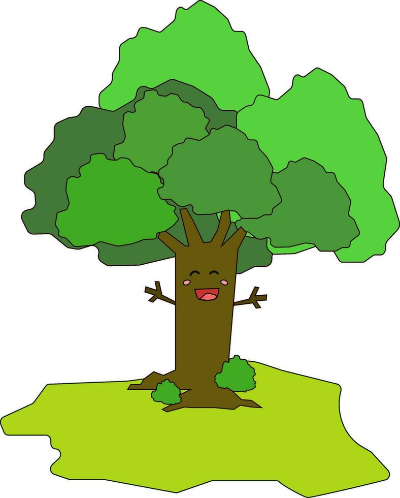 cartone animato divertente contento albero vettore o colore illustrazione
