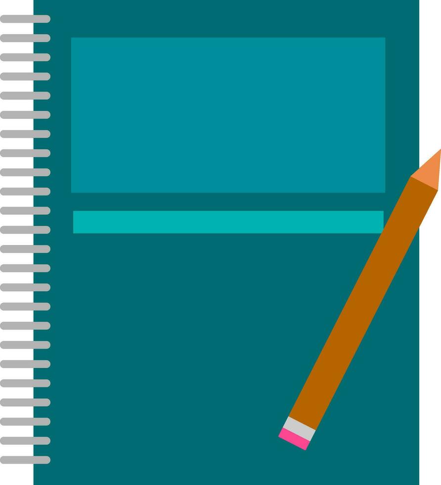 clipart di un' rilegato con filo metallico primavera blu taccuino e un' matita isolato su un' bianca sfondo, vettore o colore illustrazione