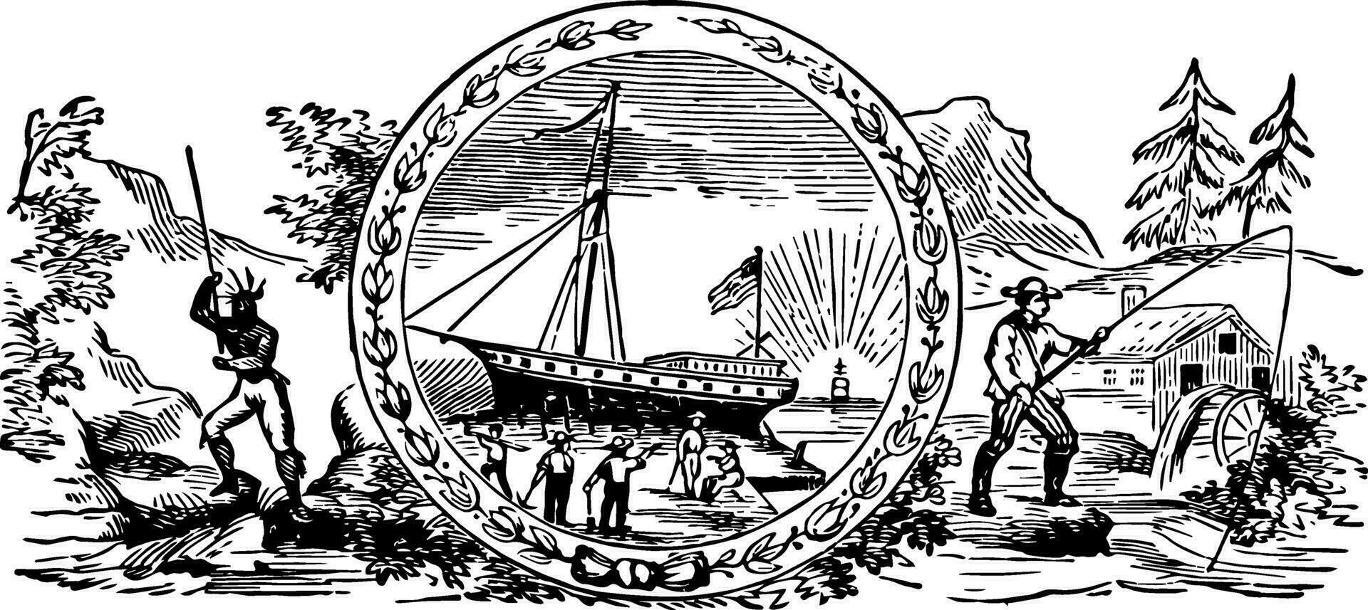 il foca di coloniale nuovo Hampshire nel 1629 Vintage ▾ illustrazione vettore