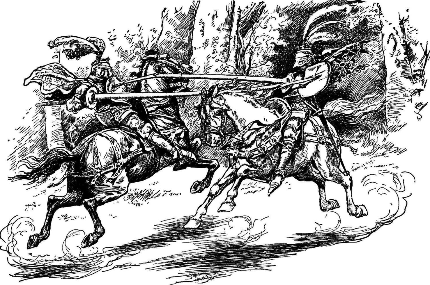 Due cavalieri giostra con lance, Vintage ▾ illustrazione vettore