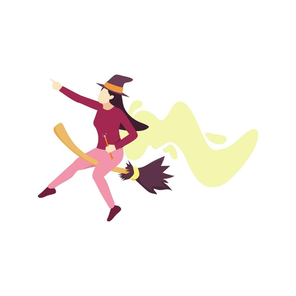 donna strega scopa volare per il contento Halloween stagione persone personaggio piatto design vettore illustrazione