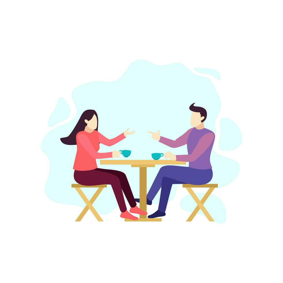 uomo e donna parlando e potabile tè bevanda persone personaggio piatto design vettore illustrazione