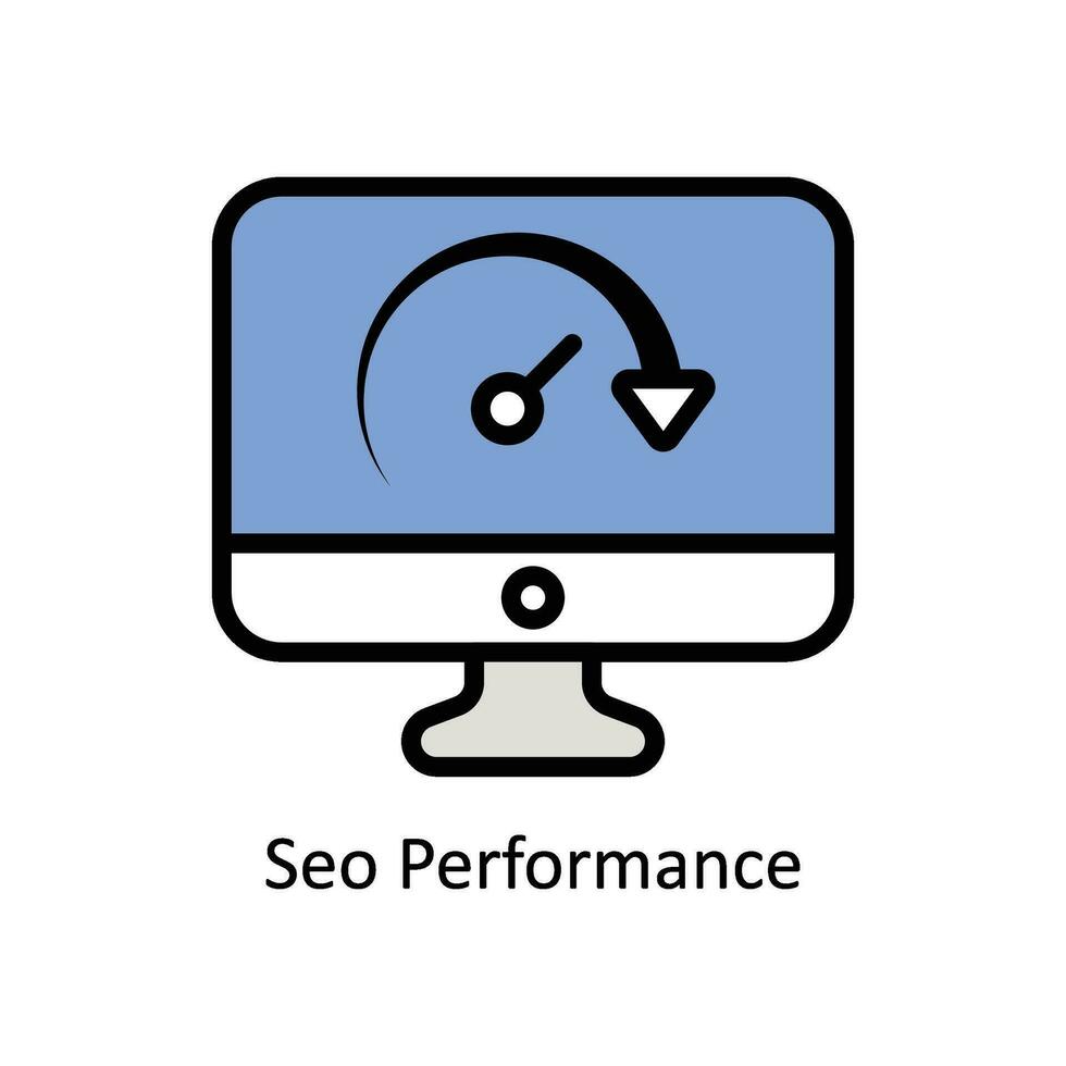 SEO prestazione vettore pieno schema icona design illustrazione. attività commerciale e gestione simbolo su bianca sfondo eps 10 file