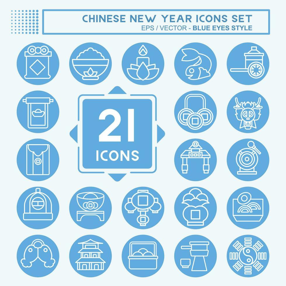 icona impostato Cinese nuovo anno. relazionato per vacanza simbolo. blu occhi stile. semplice design modificabile. semplice illustrazione vettore