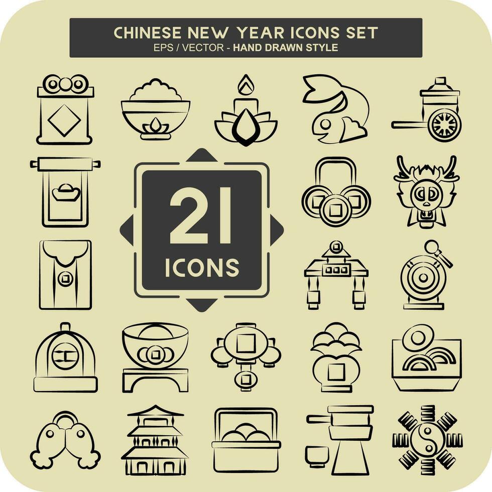 icona impostato Cinese nuovo anno. relazionato per vacanza simbolo. mano disegnato stile. semplice design modificabile. semplice illustrazione vettore