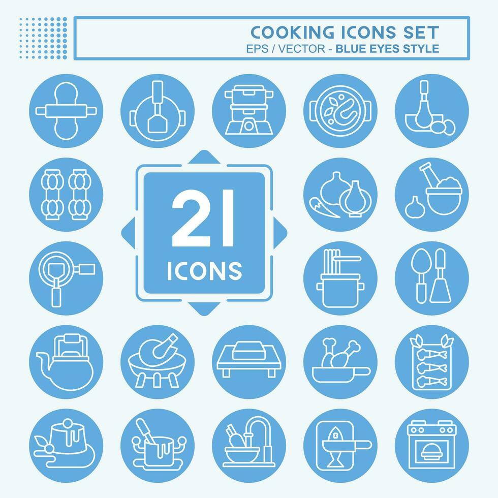 icona impostato cucinando. relazionato per cibo simbolo. blu occhi stile. semplice design modificabile. semplice illustrazione vettore