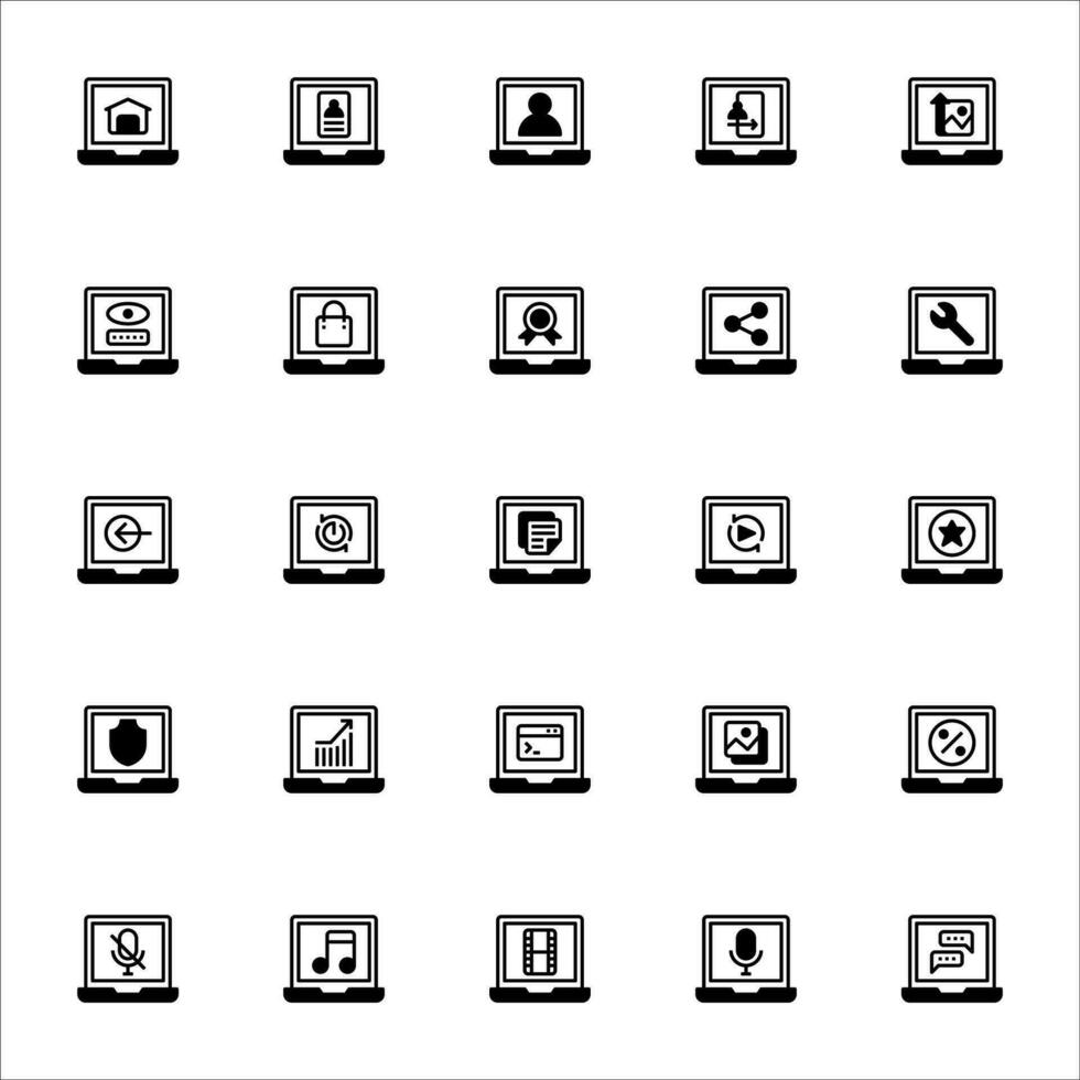 App il computer portatile icona impostare. pieno nero icona stile collezione. contenente icone. vettore