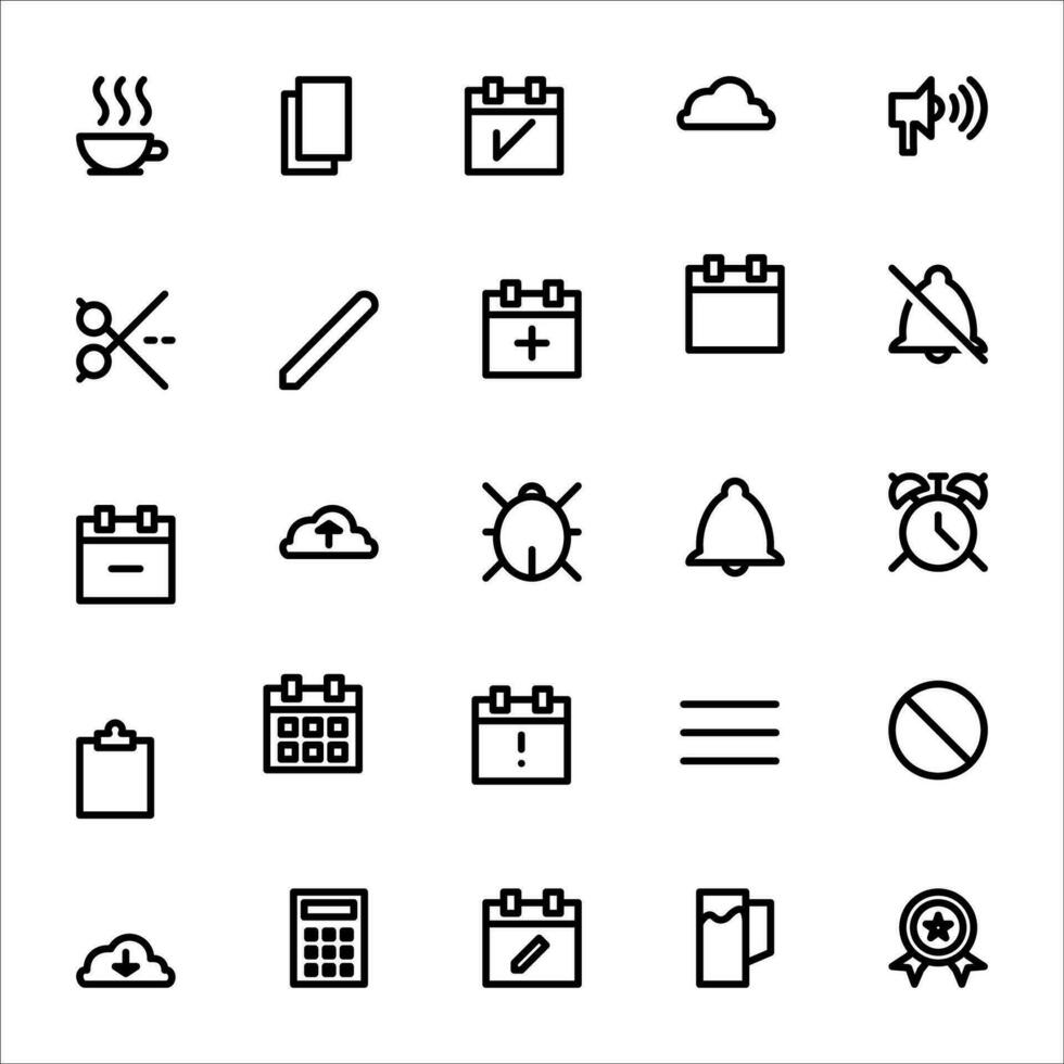 utente interfaccia icona impostare. linea icona collezione. contenente calendario, megafono, nube, allarme e microfono icone. vettore
