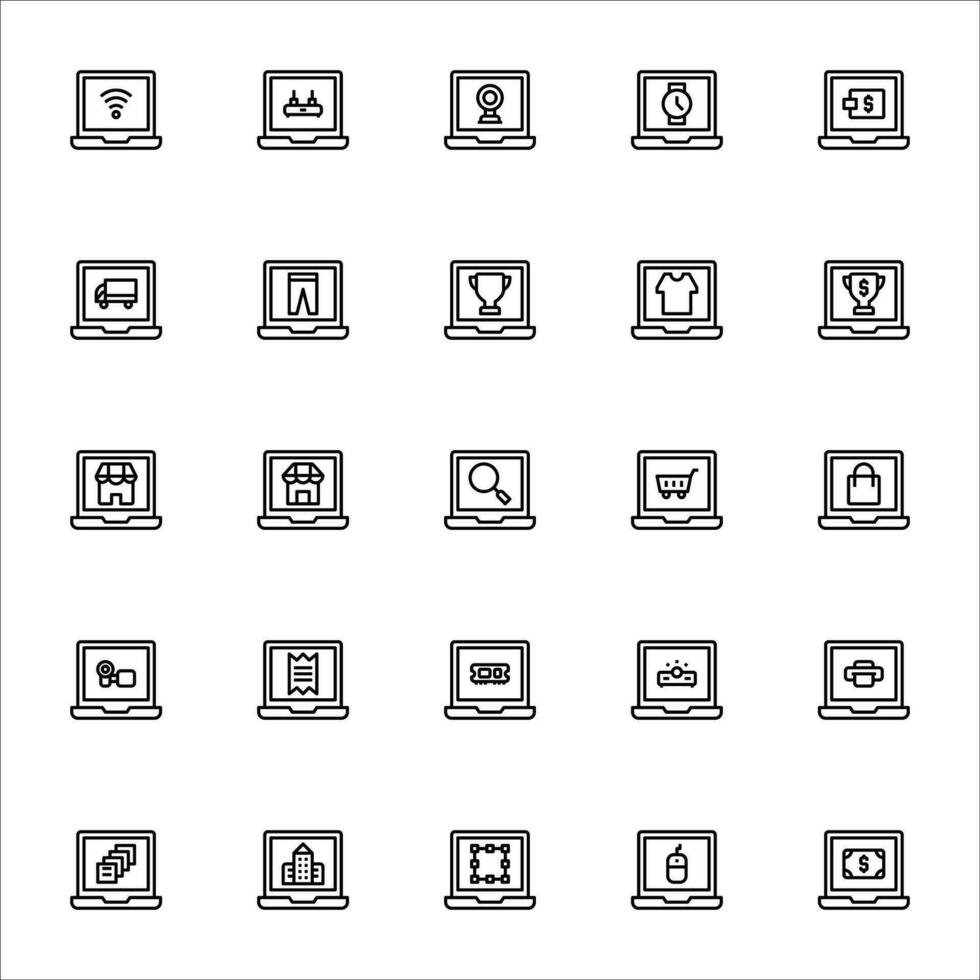 App il computer portatile icona impostare. linea icona collezione. contenente icone. vettore