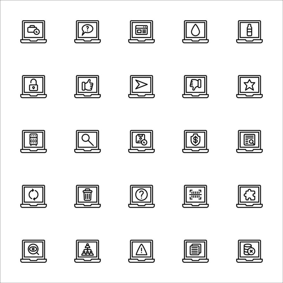 App il computer portatile icona impostare. linea icona collezione. contenente icone. vettore