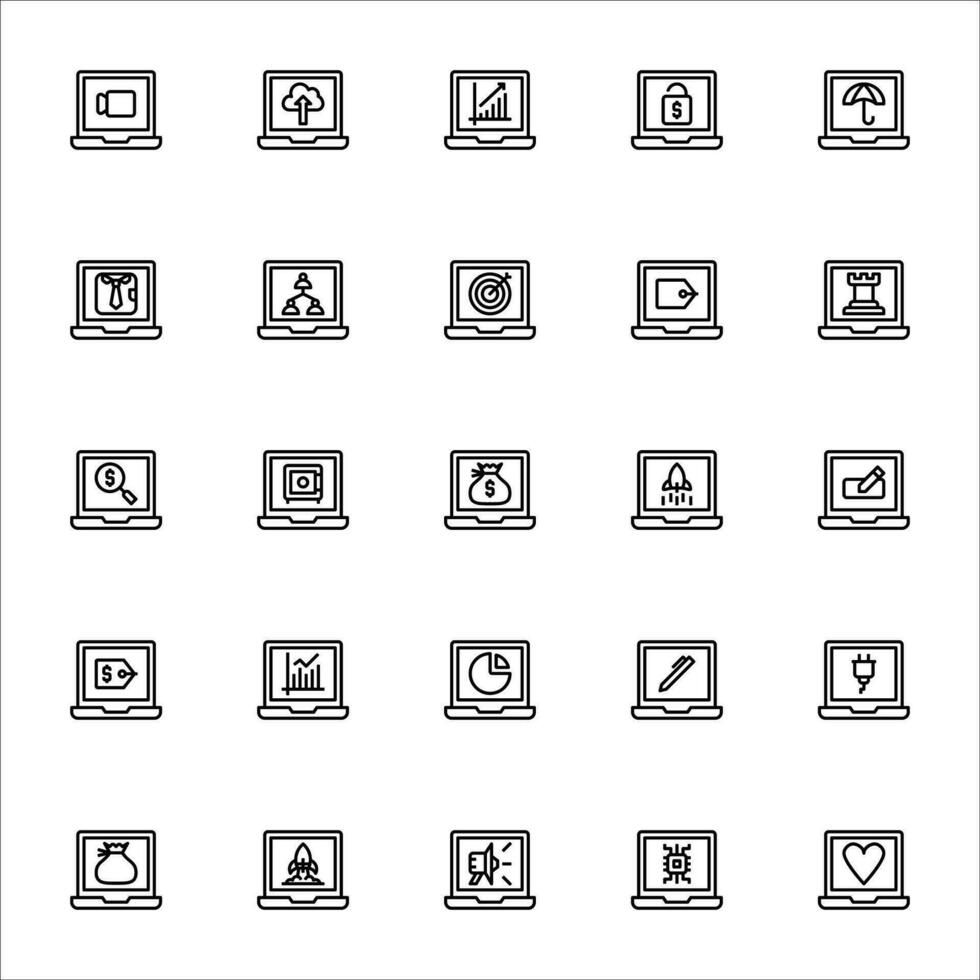 App il computer portatile icona impostare. linea icona collezione. contenente icone. vettore
