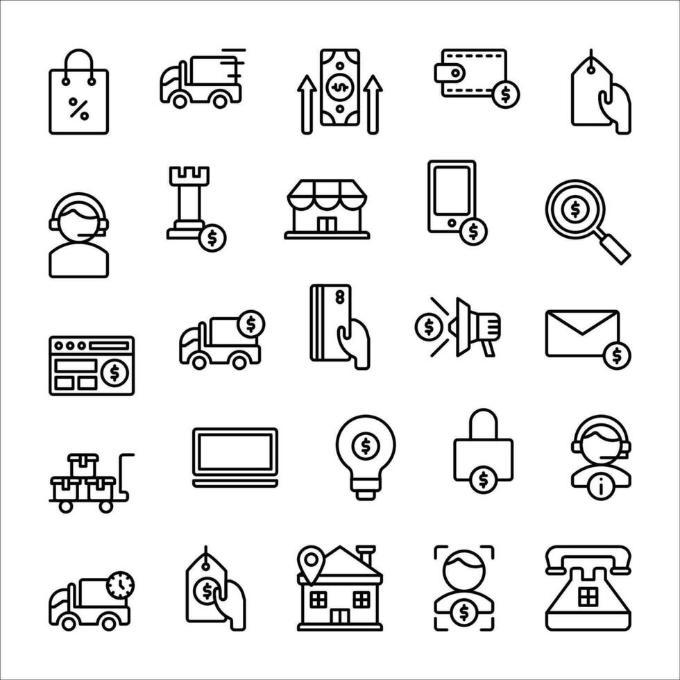 e-commerce icona impostare. linea icona collezione. contenente icone. vettore