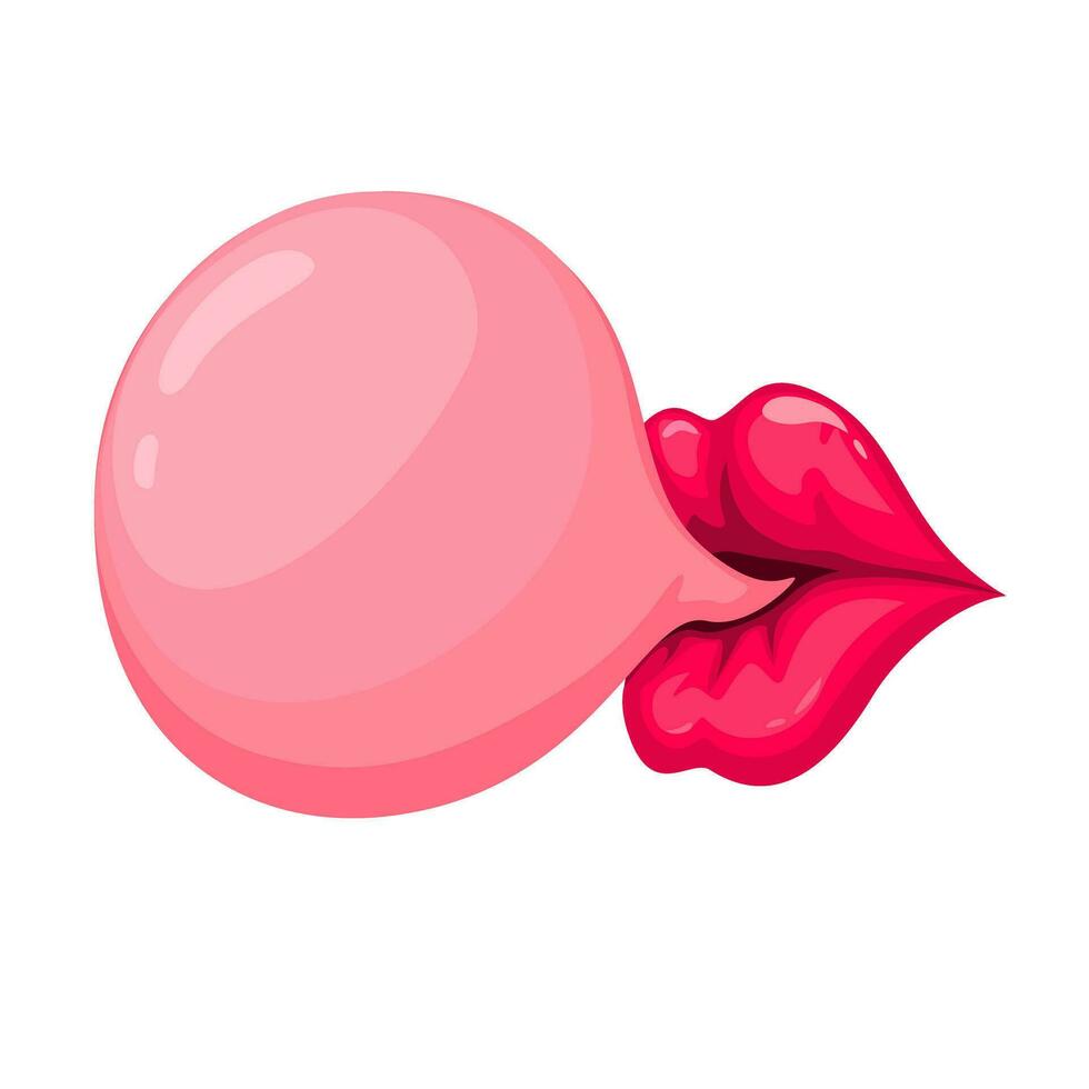 labbra e bolla gomma simbolo cartone animato illustrazione vettore