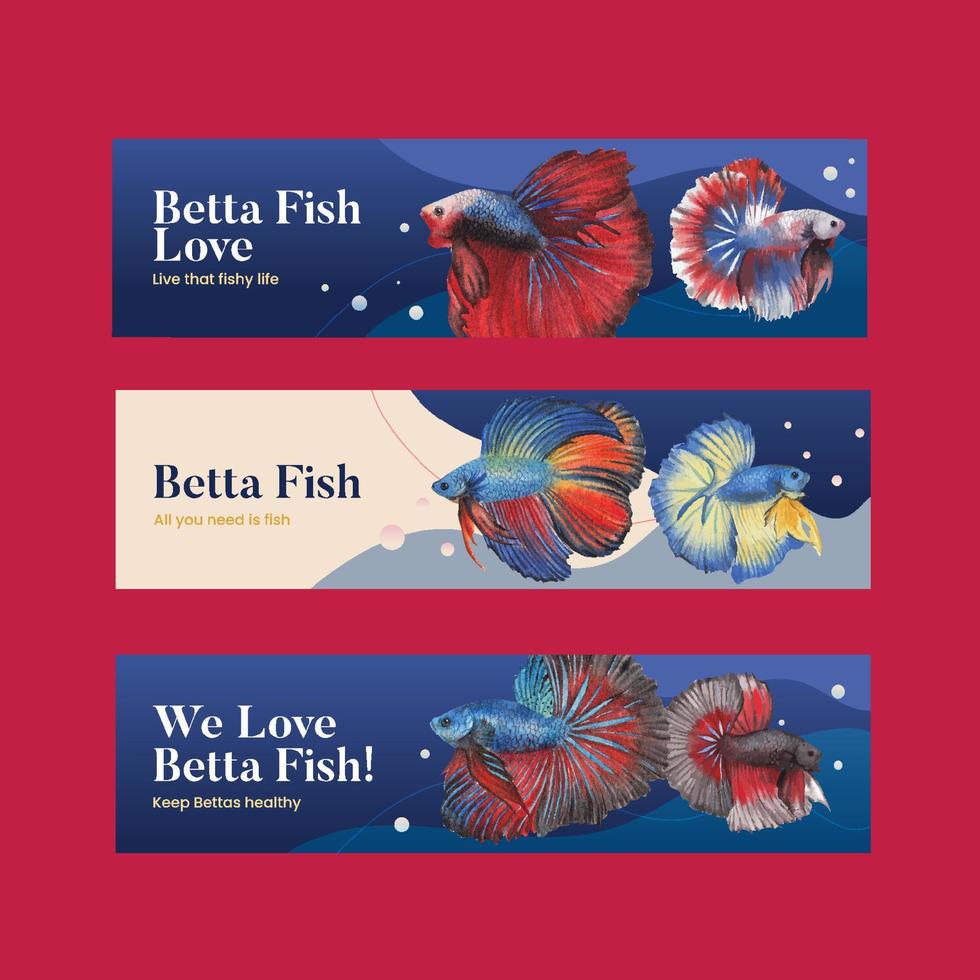 modello di banner con concetto di pesce betta,stile acquerello vettore
