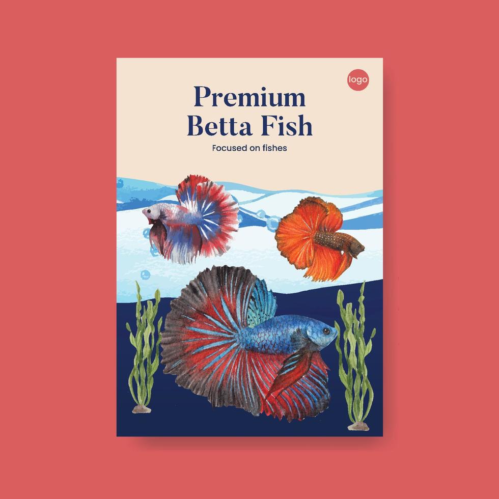 modello di poster con il concetto di pesce betta,stile acquerello vettore
