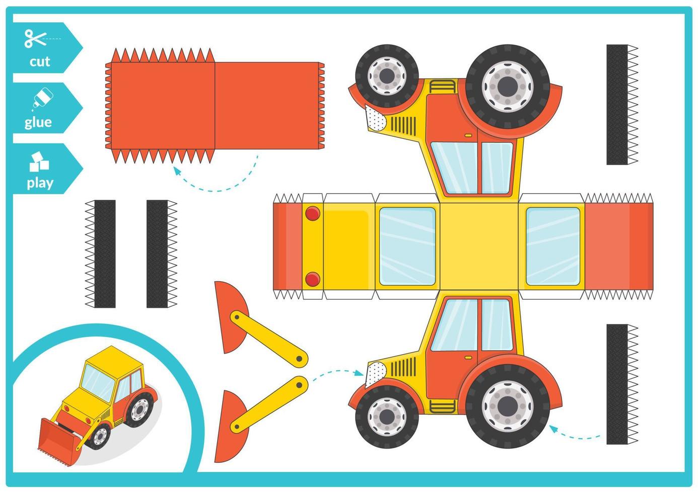 excavator.cut e incolla un'auto di carta. gioco d'arte per bambini per la pagina delle attività. vettore