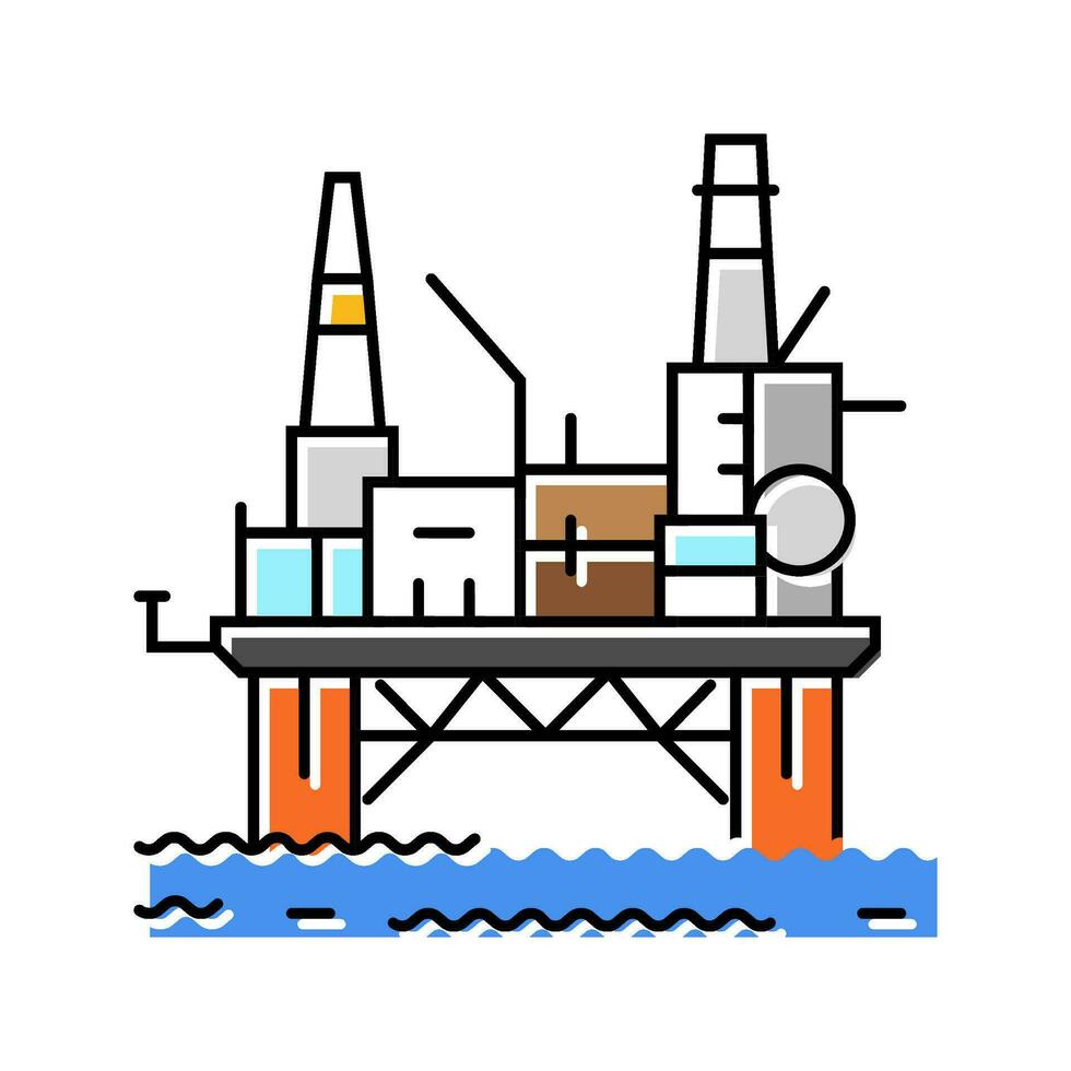 olio impianto piattaforma petrolio ingegnere colore icona vettore illustrazione
