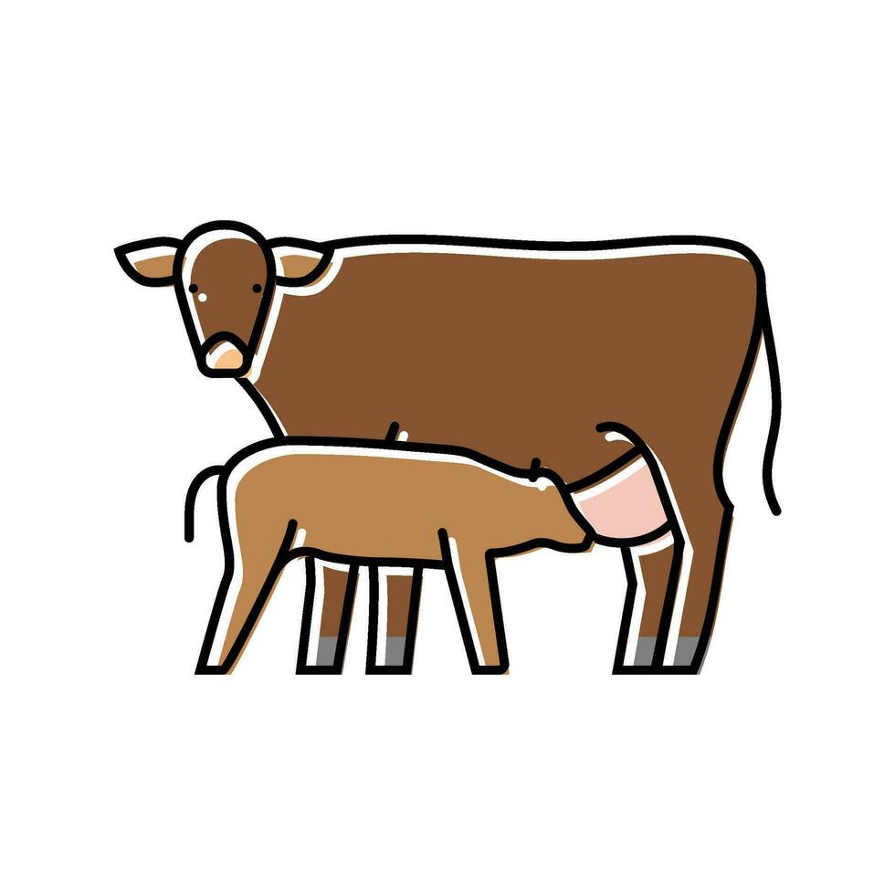 mucca con vitello colore icona vettore illustrazione