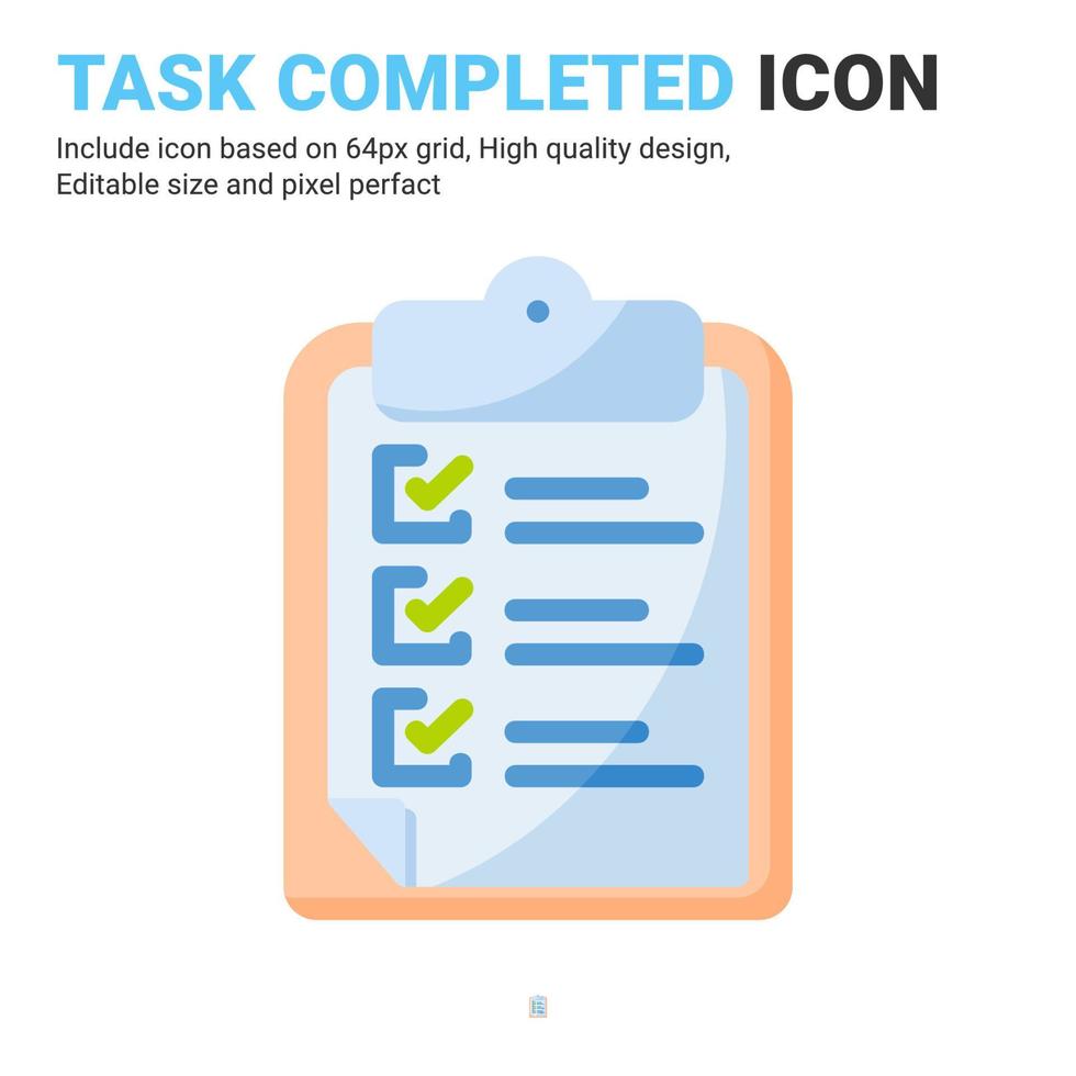 compito sono completati icona design stile piatto isolato su sfondo bianco. documento icona vettoriale, file, esame, concetto di simbolo del segno di articolo per presentazione, app mobile, sito Web, interfaccia utente, ux e tutti i progetti vettore