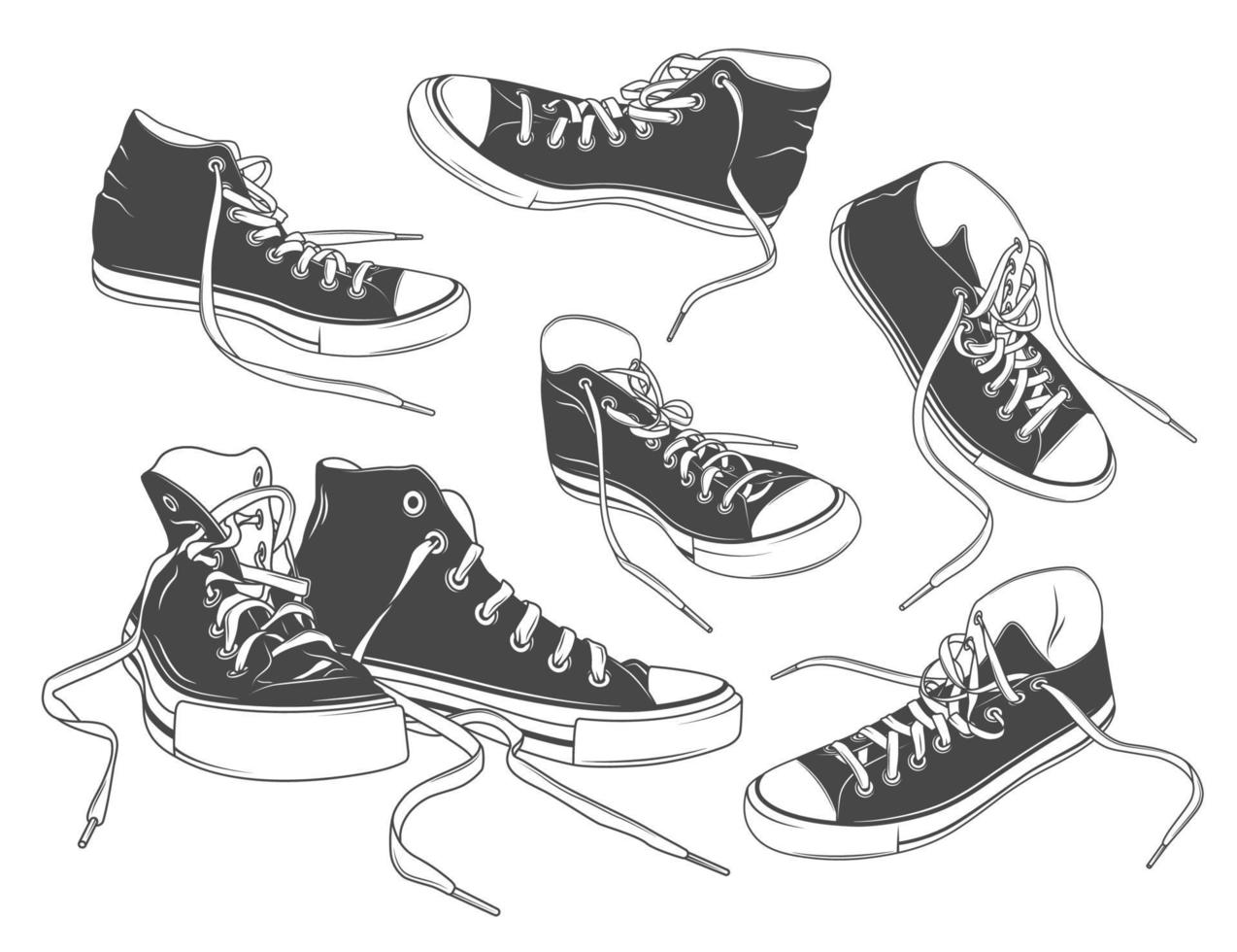 scarpe da ginnastica sportive, illustrazioni di scarpe da ginnastica in tela vettore