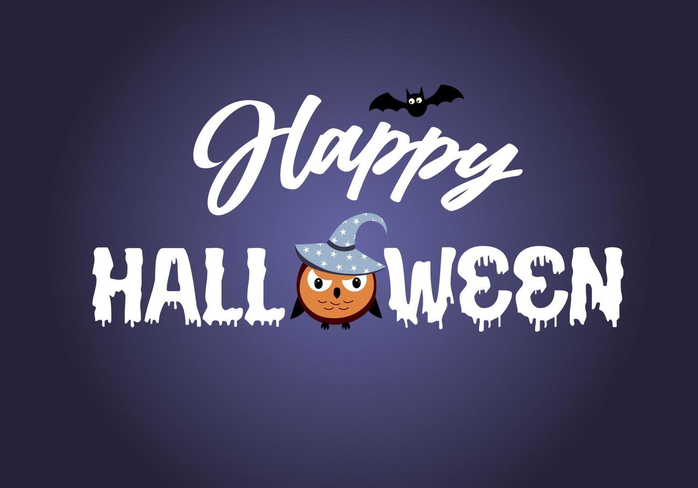 banner di testo di halloween felice con gufo e pipistrello. vettore
