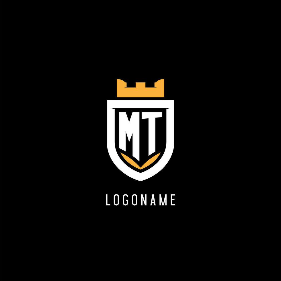 iniziale mt logo con scudo, esport gioco logo monogramma stile vettore