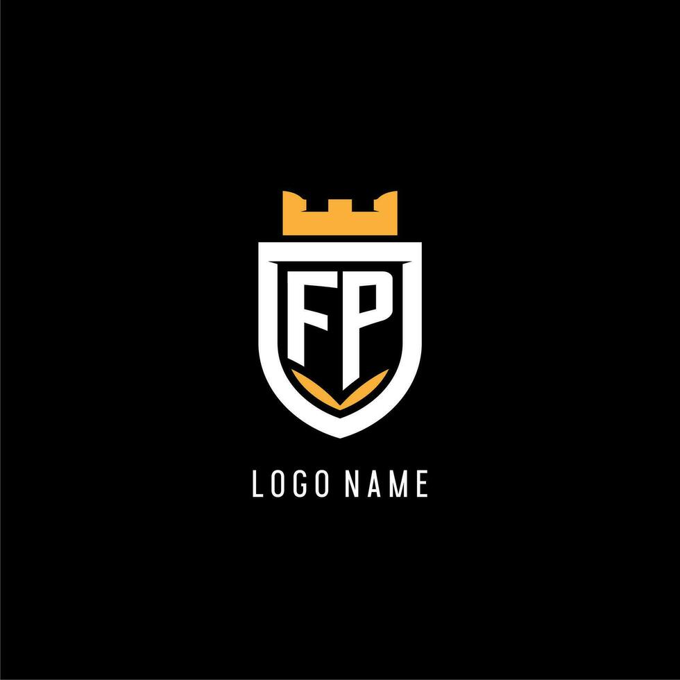 iniziale fp logo con scudo, esport gioco logo monogramma stile vettore