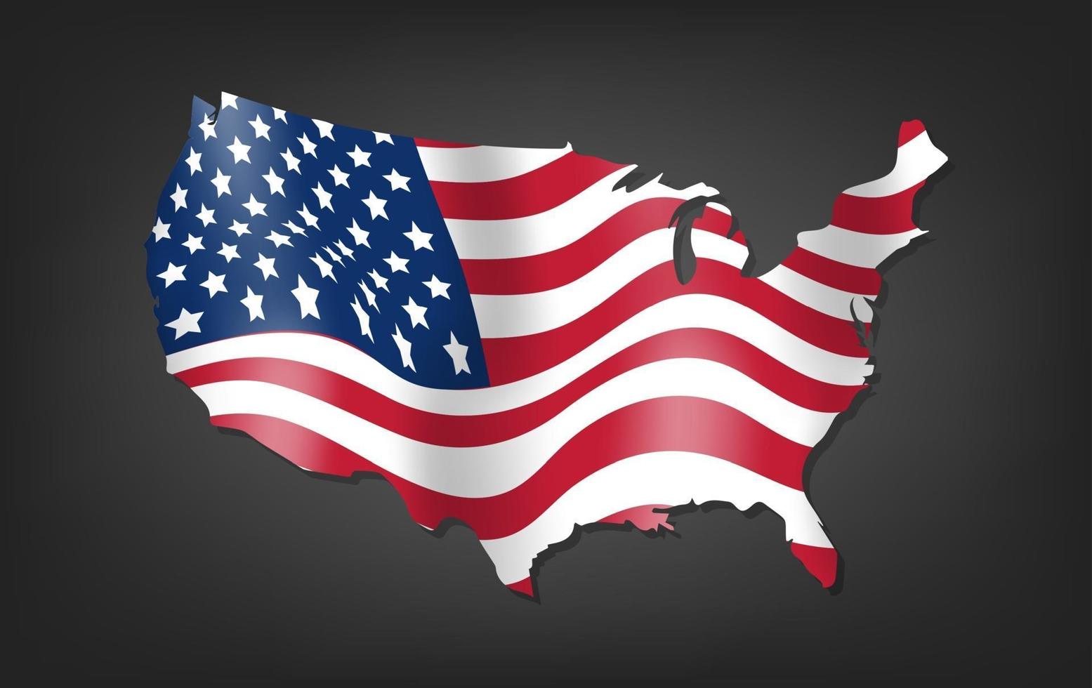 sventolando la bandiera degli stati uniti d'america formando una mappa d'america. bandiera americana per il giorno dell'indipendenza. vettore eps10