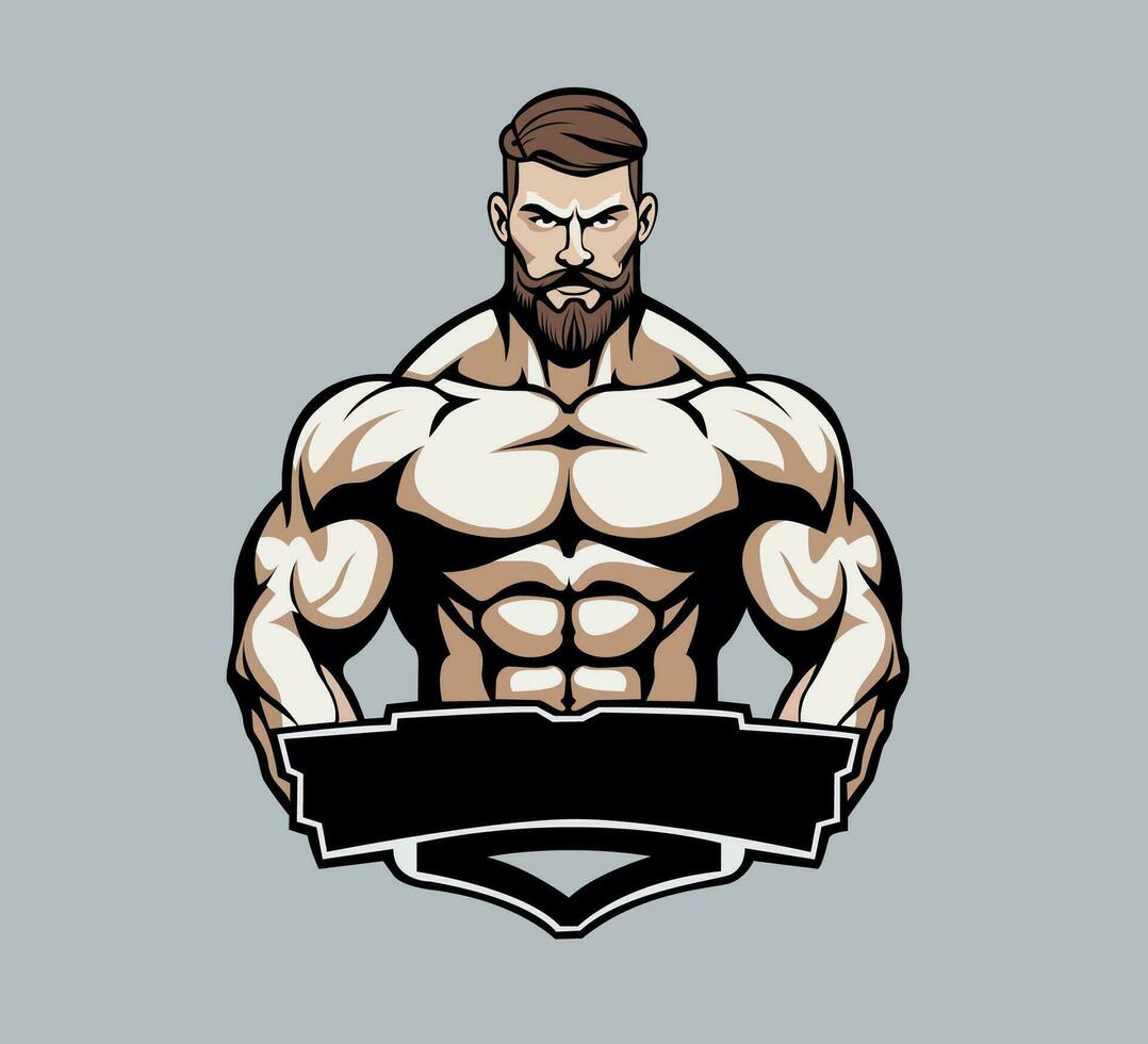 muscolo uomo fitness logo per Palestra manualmente creato vettore