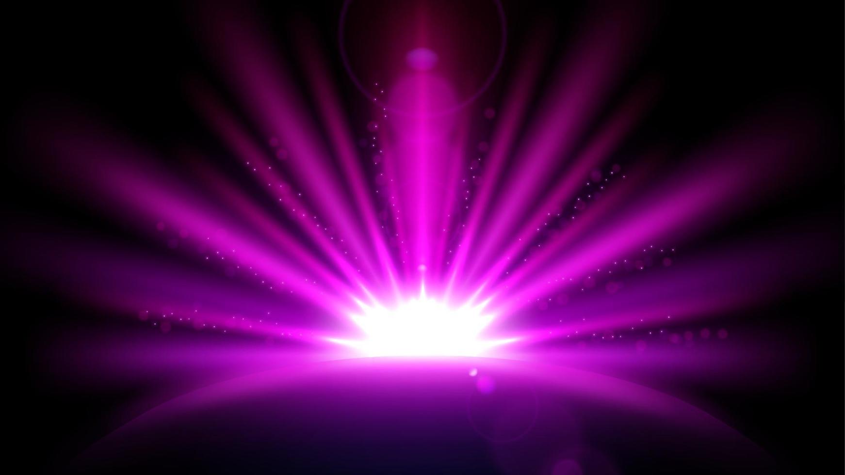 raggi viola con riflesso lente isolato su sfondo nero. illustrazione vettoriale di risoluzione widescreen