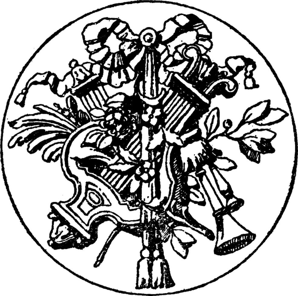 medaglione base simbolo è un' simbolo di un' lira, Vintage ▾ incisione. vettore