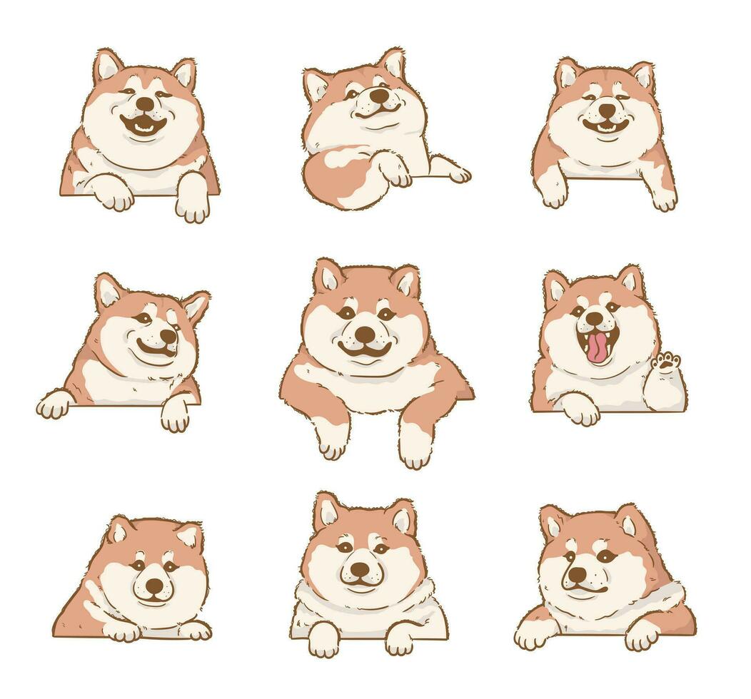 carino cartone animato sbirciando shiba inu cane impostato vettore