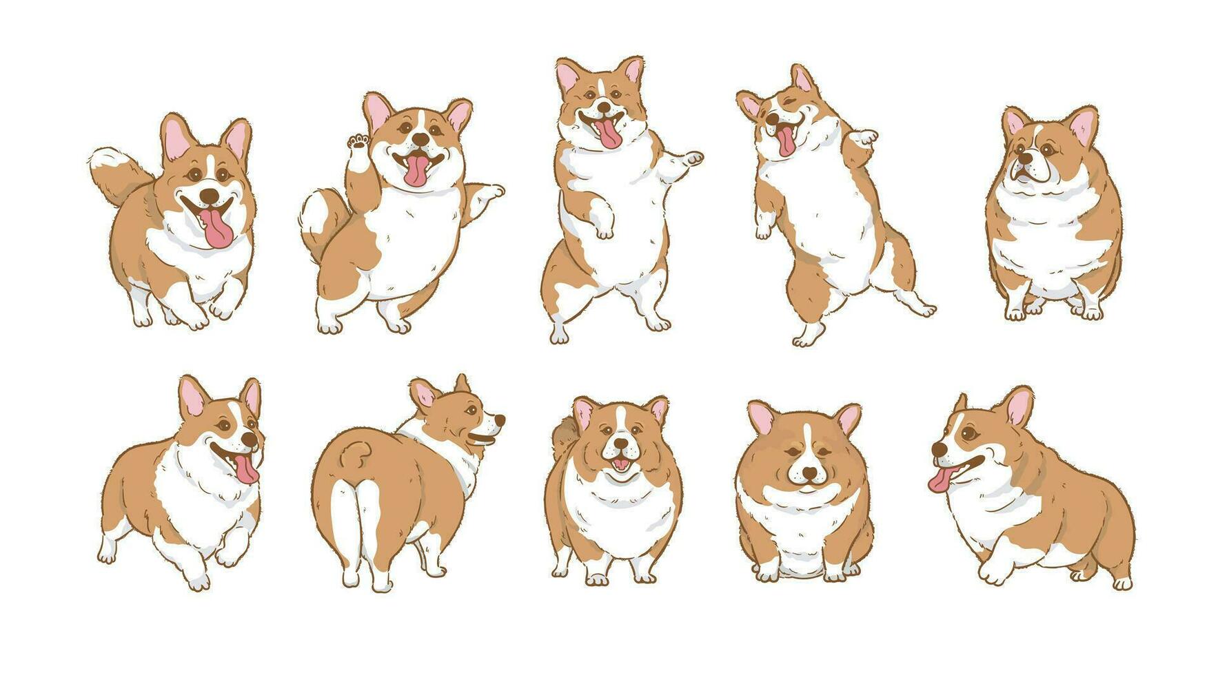 carino cartone animato corgi cane impostato , cartone animato cane personaggio design con piatto colori nel vario pose vettore