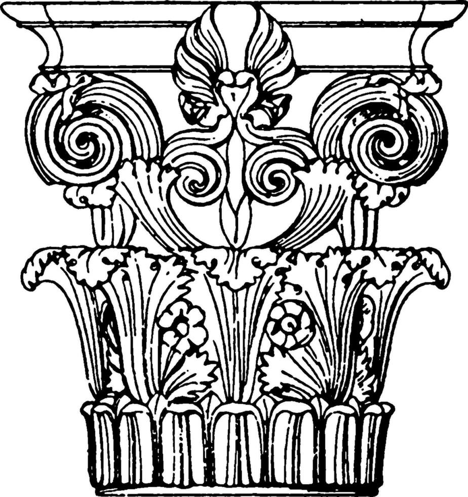 greco corinzio capitale, monumento nel Lisicrate, Vintage ▾ incisione. vettore