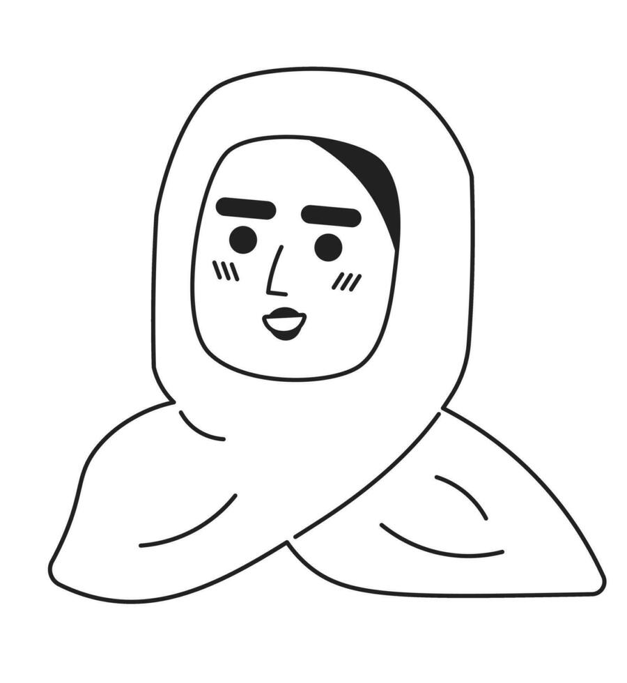 Arabo donna indossare hijab sciarpa nero e bianca 2d vettore avatar illustrazione. mezzo orientale adulto femmina schema cartone animato personaggio viso isolato. islamico velato piatto utente profilo Immagine, ritratto